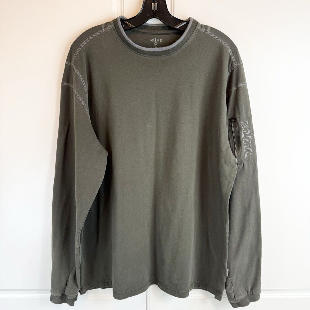 Kuhl Shirt Mens XL Carbon Green WildFibre Kommando Long Sleeve Crew Hiking Out